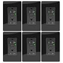 20A Black GFCI Outlet, TR &amp; WR Ground Fault Protector with LED Indicator, Tamper &amp; Weather Resistant GFI Electrical Receptacle, ETL Listed, Wallplate Included, 6 Pack