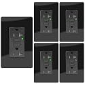 20A Black GFCI Outlet, TR &amp; WR Ground Fault Protector with LED Indicator, Tamper &amp; Weather Resistant GFI Electrical Receptacle, ETL Listed, Wallplate Included, 5 Pack