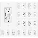 20A GFCI Outlet with USB A+C Ports (20 Pack) - Tamper-Resistant Self-Test GFI Electrical Outlet, ETL Listed, White