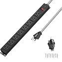 20Amp Power Strip Heavy Duty, Long Metal 8-Outlets, Black, 6FT 1200J