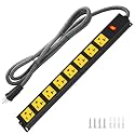 20Amp Power Strip Surge Protector, Long Metal 8-Outlets, Yellow, 15FT