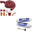 20FT RV Sewer Hose Kit with Leak-Proof Swivel Fittings 90° Clear Elbow 4-in-1 Adapter and 2 Pack NSF & ANSI 42 Certified Inline Water Filter with Flexible Hose Protector