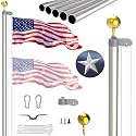 20FT Sectional Flag Pole Kit, Extra Thick Heavy Duty Aluminum Flagpoles for Outside House Inground with 3'*5' American Flag and Black Ball Topper for Residential or Commercial Use, Silvery