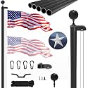 20FT Sectional Flag Pole Kit, Extra Thick Heavy Duty Aluminum Flagpoles for Outside House Inground with 3'*5' American Flag and Black Ball Topper for Residential or Commercial Use, Black