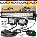 20In LED Light Bar+4In LED Cube Pod Lights Amber White Strobe 6Mode