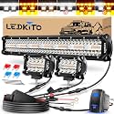 20In LED Light Bar+4In LED Cube Pod Lights Amber White 6Mode Strobe