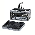 20L Plastic Basket with handles,2-pack Black Collapsible crates for storage