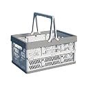 20L Plastic Collapsible Storage Crate - Foldable Handle Crate Storage Basket Bin - White & Gray M