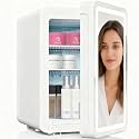 Kikihuose 20L Skincare Fridge with Mirror &amp; LED Lighting, 3-Mode Dimmable, Cooler &amp; Warmer with Drip Tray for Makeup, Cosmetic, Beauty, Mini Beauty Fridge for Bedroom, Vanity, Car &amp; Home Use