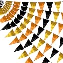 20M/64FT Black Gold Orange Triangle Pennant Banner Flag Metallic Fabric Bunting Garland for Christmas Wall Hanging,Graduation Decorations, New Years Decorations,Father' Da