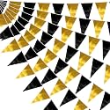20M/64FT Black Gold Triangle Pennant Banner Flag Metallic Fabric Bunting Garland for Christmas Wall Hanging,Graduation Decorations, New Years Decorations,Father' Da