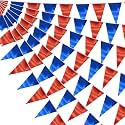 20M/64FT Blue Red Triangle Pennant Banner Flag Metallic Fabric Bunting Garland for Christmas Graduation, Independence Day, 4th of July, Patriotic Themed Party Decoration