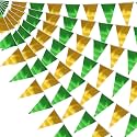 20M/64FT Green Gold Triangle Pennant Banner Flag Metallic Fabric Bunting Garland for Christmas Graduation Wedding Engagement Anniversary Bachelorette Birthday Bridal Shower Hen Party Supplies
