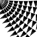 20M/65FT Black Triangle Pennant Banner Flag Metallic Fabric Bunting Garland for Christmas Graduation Birthday Wedding Engagement Bachelorette Holiday Halloween Celebration Hen Party Supplies