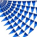 20M/65FT Blue Triangle Pennant Banner Flag Metallic Fabric Bunting Garland for Christmas Graduation Wedding Engagement Anniversary Bachelorette Birthday Bridal Shower Valentines Hen Party Supplies