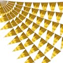 20M/65FT Gold Triangle Pennant Banner Flag Metallic Fabric Bunting Garland for Christmas Graduation Wedding Engagement Anniversary Bachelorette Birthday Bridal Shower Valentines Hen Party Supplies