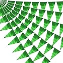 20M/65FT Green Triangle Pennant Banner Flag Metallic Fabric Bunting Garland for Christmas Graduation Safari Birthday Tropical Jungles Wedding Bachelorette Engagement Party Decoration Supplies