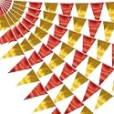 20M/65FT Red Gold Triangle Pennant Banner Flag Metallic Fabric Bunting Garland for Christmas Graduation Anniversary Birthday Engagement Wedding Anniversary Casino Party Decorations Supplies