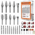 20PCS Tungsten Carbide Rotary Burr Set with 118PCS Sanding Drums, Rotary Tool Accessories,1/8" Shank Double Cut Die Grinder Bits for Dremel, Wood Carving, Metal Engraving, Grinding &amp; Polishing