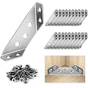 20Pcs Universal Stainless Steel Furniture Corner Connector, Angle Corner Bracket with Screws, Corner Braces, Corner Connectors for Shelves Wood Furniture Cabinets (20 Pcs)