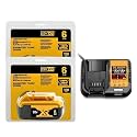 20V 6Ah 18650 Lithium Ion Battery Pack Compatible With DeWalt DCB184 DCB200 For Power Tools Drill Impact Wrench Outdoor Use 180Wh 10C BMS LED Indicator(2PCS 6.0Ah with Charger)