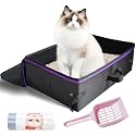 20x14x6.5 Inches, Large Portable Cat Travel Litter Box with Zipped Lid & 10 Liners, Leak-Proof, Lightweight, Sturdy & Waterproof and Foldable Travel Cat Litter Box for Hotels, Car, & Camping