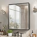 20x26 Pre-Assembled Black Medicine Cabinet with Mirror, Surface or Recessed Medicine Cabinet Mirror for Bathroom, Aluminum Beveled Frame Bathroom Vanity Mirror with Adjustable Shelves Storage