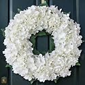 21" Artificial Hydrangea Flower Wreath for Front Door Decor (White)
