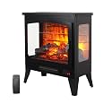 21" Electric Fireplace Heater, 3D Freestanding Electric Fireplace，Realistic Flame & Remote Control, Adjustable Brightness, Thermostat, Overheating Protection, 1400W, Black