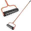 21" Rolling Lawn Aerator, 45 Preassembled Spikes, Only Needs 3-5 Minutes to Assemble, No Looseness, Good Package, 75" Long Handle with Quick Clip Connections, U-Shape Construction - Orange.