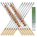 21.5 inch Long Flat Skewers for Kabobs (12 PCS),0.4" Wide 304 Stainless Steel Barbecue Kebab Skewers for Grilling with Wood Handle,Durable for BBQ Metal Kabob Skewer Sticks for Outdoor