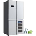 21 Cu. Ft French Door Counter Depth Stainless Steel Refrigerators with 4 Doors, Bottom Freezer, Interior Led Light, and Wine Cooler – Perfect for Kitchen, Office