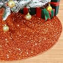 21 Inches Mini Christmas Tree Skirt - Orange Sequins for Pencil Tree Mat, Burnt Orange Glitter Halloween Skirt, Small Velvet for 4ft Xmas Tree Decorations