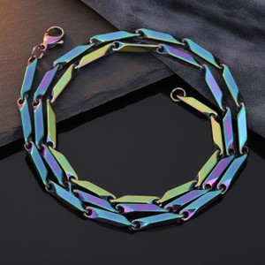 maalgodam rainbow plated designer chain for men  multicolor necklace  boys chain black silver plated stainless steel chain