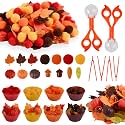 212Pcs Fall Sensory Bin Filler Fine Motor Toys Thanksgiving Sensory Bin Items Counting Sorting Toy 100 Pompoms 60 Felt Leaves 16 Acorns 16 Corns 6 Foam Pumkins for Preschool Education Activities