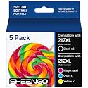 212XL Ink Cartridge Remanufactured for Epson 212 Ink Cartridges 212 XL T212XL T212 Combo Pack High Yield Work with Expression Home XP-4100 XP-4105 Workforce WF-2830 WF-2850 Printer (5 Pack) 5200