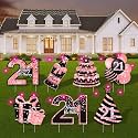 21st Birthday Decorations for Her - 7 Pcs Birthday Yard Signs with Stakes, 2 LED Lights &amp; Double-Sided Tape | Happy 21 Years Old Decor | Outdoor/Indoor Party Favors, Photo Props &amp; Lawn Decorations