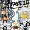 21st Birthday Decorations for Him, Black and Silver Happy 21th Bday Party Decor with Banner Balloons