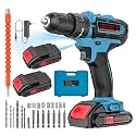 21V Cordless Drill with 2 Batteries and Charger, 25+1+1 Torque Setting Electric Drill with 26 Acessories, Built-in 3/8'' Keyless Chuck, LED Light, Max 398 in/lb Electric Screwdriver