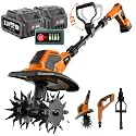 21V Cordless Tiller Cultivator with 2×4.0Ah Batteries+Charger, 360RPM Motor, 9" Tilling Width & 8.6" Depth, SK5 Steel Blades, 3-Stage Adjustable Height, Self-Propelled for Garden & Raised Beds