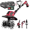 21V Cordless Tiller Cultivator with 8.0Ah Battery(2×4.0Ah)+Charger, 360RPM, 9" Width & 8.6" Depth SK5 Steel Blade, 3-Stage Adjustable Height, Self-Propelled for Garden, Raised Beds & Lawns (Red)