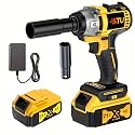 21V wireless impact wrench,Wireless drill/driver compatible with car (Battery 1+2 sockets)