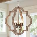 22" Farmhouse Chandelier Orb Distressed Wood Oak Dining Room Light Fixture
