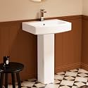 22"W x 17"D Mordern Rectangular Pedestal Sink, Los Flexi 22 Inch Bathroom Freestanding Sink, Glossy White Ceramic Pedestal Sinks for Small Bathrooms, with Overflow Hole & Single Faucet Hole