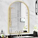 Gold Arched Mirror 22x30in, Metal Framed Bathroom Vanity Wall