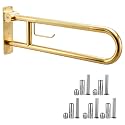 22.5 Inch Toilet Grab Bar, HUAS Gold Anti Slip Bathroom Toilet Safety Rails, U Shaped Flip-Up Handicap Grab Bars w/Paper Holder, Stainless Steel Support Handrail for Elderly Disabled Senior