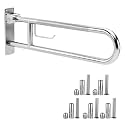22.5 Inch Toilet Grab Bar, HUAS Chrome Anti Slip Bathroom Toilet Safety Rails, U Shaped Flip-Up Handicap Grab Bars w/Paper Holder, Stainless Steel Support Handrail for Elderly Disabled Senior