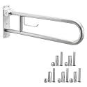 22.5 Inch Toilet Grab Bar, HUAS Brushed Nickel Anti Slip Bathroom Toilet Safety Rails, U Shaped Flip-Up Handicap Grab Bars w/Paper Holder, Stainless Steel Support Handrail for Elderly Disabled Senior