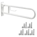 22.5 Inch Toilet Grab Bar, HUAS White Anti Slip Bathroom Toilet Safety Rails, U Shaped Flip-Up Handicap Grab Bars w/Paper Holder, Stainless Steel Support Handrail for Elderly Disabled Senior