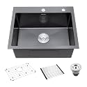 22-Inch Black Drop-In Kitchen Sink, SINKVINE Stainless Steel Single Bowl